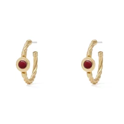 The Met Store Garnet Cabochon Twisted Hoop Earrings