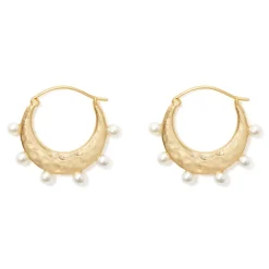 Discount The Met Store Hammered Crescent Pearl Hoop Earrings