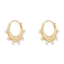 Discount The Met Store Hammered Crescent Pearl Hoop Earrings