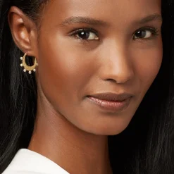 Discount The Met Store Hammered Crescent Pearl Hoop Earrings