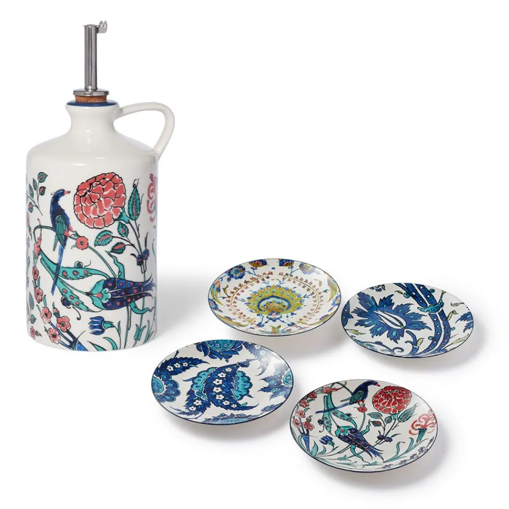 The Met Store Iznik Garden Oil Cruet and Dipping Bowl Set