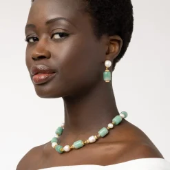 Clearance The Met Store Karavas Gems Large-Bead Aventurine and Pearl Necklace