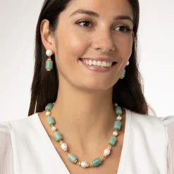 Clearance The Met Store Karavas Gems Large-Bead Aventurine and Pearl Necklace