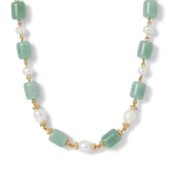 Clearance The Met Store Karavas Gems Large-Bead Aventurine and Pearl Necklace