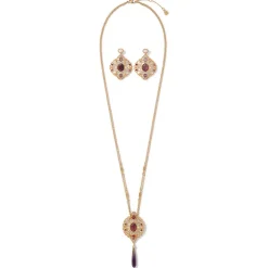 Best The Met Store Turkish Amethyst Long Pendant Necklace and Statement Earrings Set