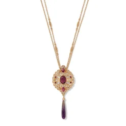 Best The Met Store Turkish Amethyst Long Pendant Necklace and Statement Earrings Set