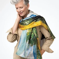 Outlet The Met Store Van Gogh Wheat Field with Cypresses Oversize Oblong Silk Scarf