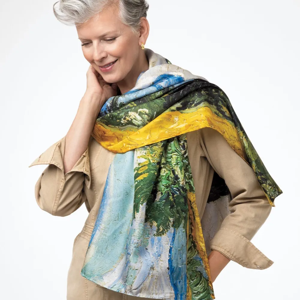Outlet The Met Store Van Gogh Wheat Field with Cypresses Oversize Oblong Silk Scarf